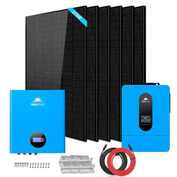 SUNGOLD POWER Off-Grid Solar Kit 6500W 48VDC 120/240VAC 5.12KWH PowerWall Lithium Battery 6 X 370 Watts Solar Panels SGM-655M