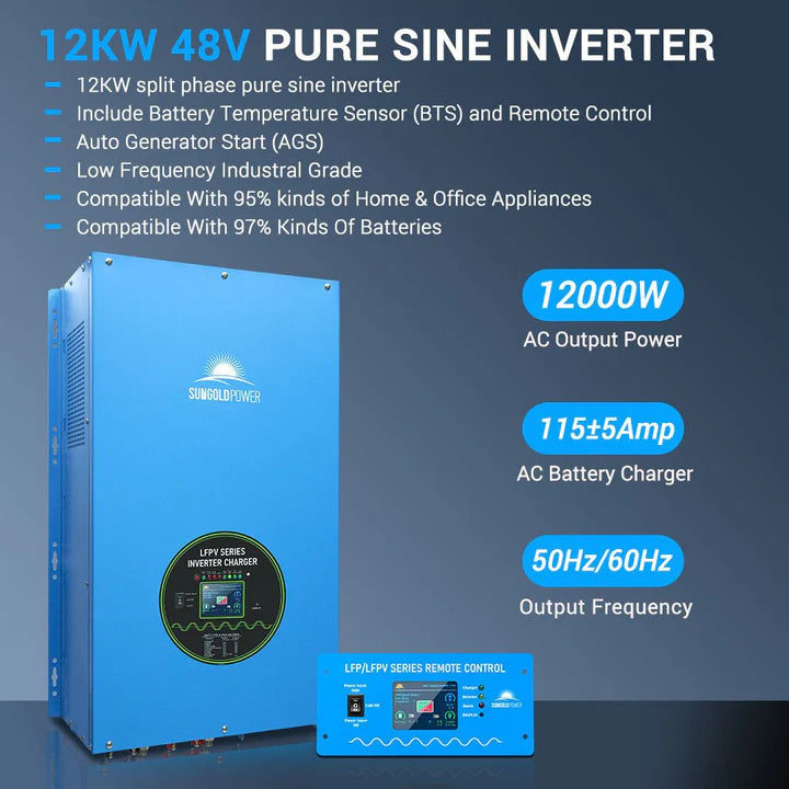 SUNGOLD POWER 12000W 48V Split Phase Pure Sine Wave Inverter Charger