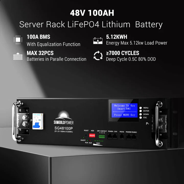 SUNGOLD POWER Off-Grid Solar Kit 5000W 48VDC 120V LifePo4 10.24KWH Lithium Battery 6 X 415 Watts Solar Panels SGR-5KE