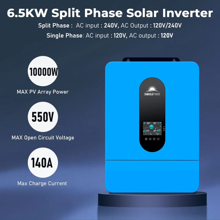 SUNGOLD POWER Complete off Grid Solar Kit 6500W 48V 120V/240V output 10.24KWH Lithium Battery 2700 Watt Solar Panel SGK-65PRO