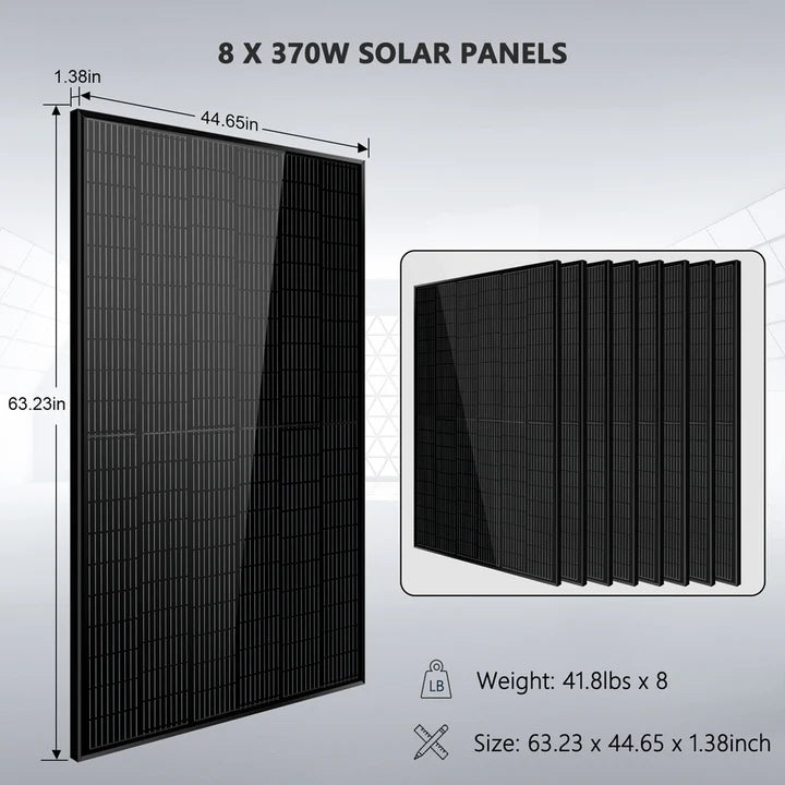 SUNGOLD POWER Off-Grid Solar Kit 6000W 48VDC 120V/240V LifePo4 10.48KWH Server Rack Lithium Battery 8 X 370 Watts Solar Panels SGR-6KL48C