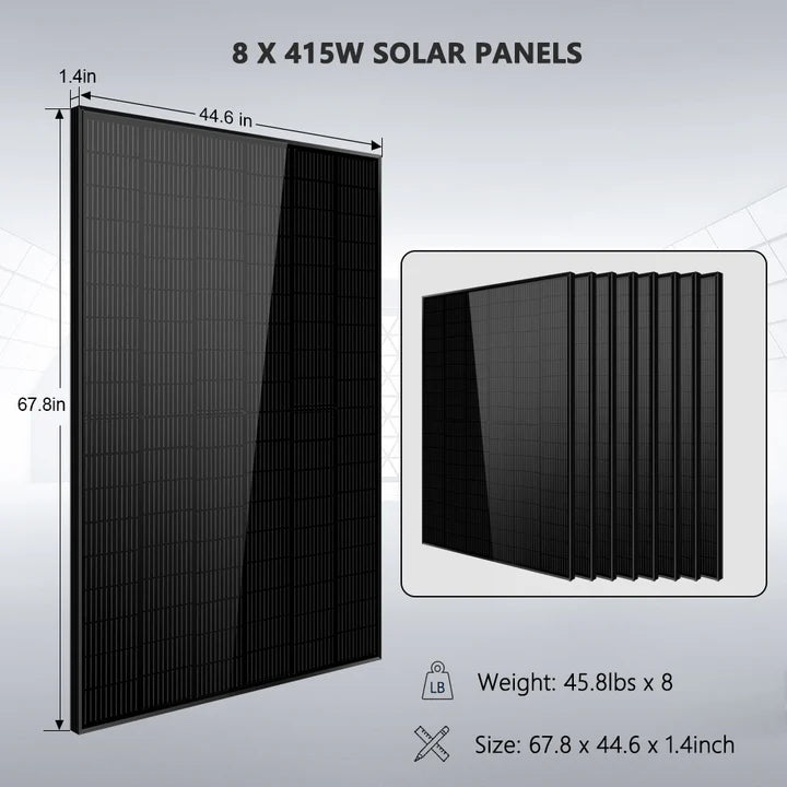 SUNGOLD POWER Off-Grid Solar Kit 8000W 48VDC 120V/240V LifePo4 10.24KWH Lithium Battery 8 X 415 Watts Solar Panels SGR-8K10E