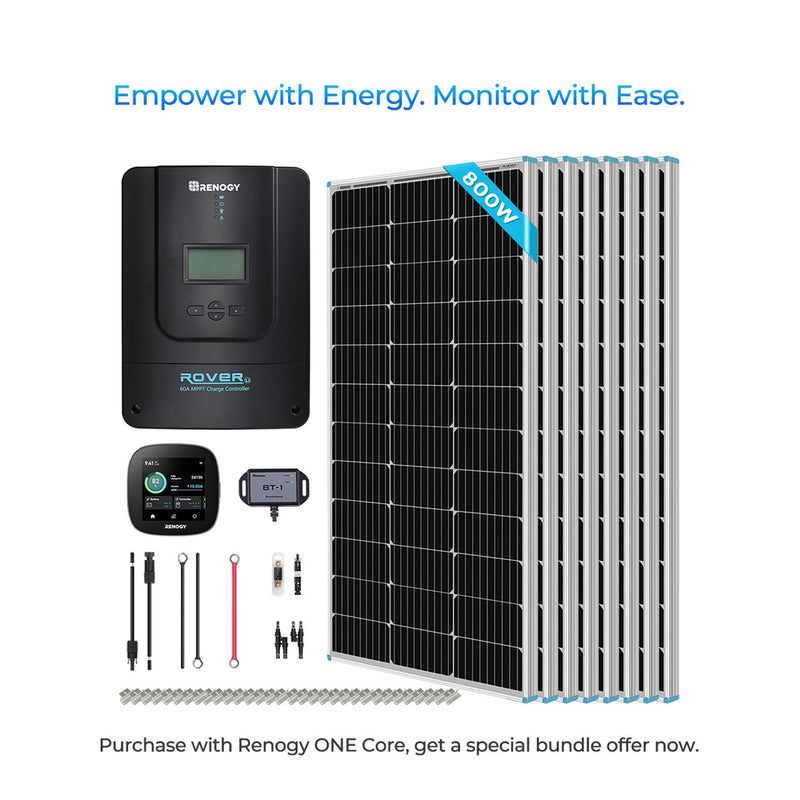 Renogy 800W 12V/24V Monocrystalline Solar Premium Kit w/Rover 60A Charger Controller