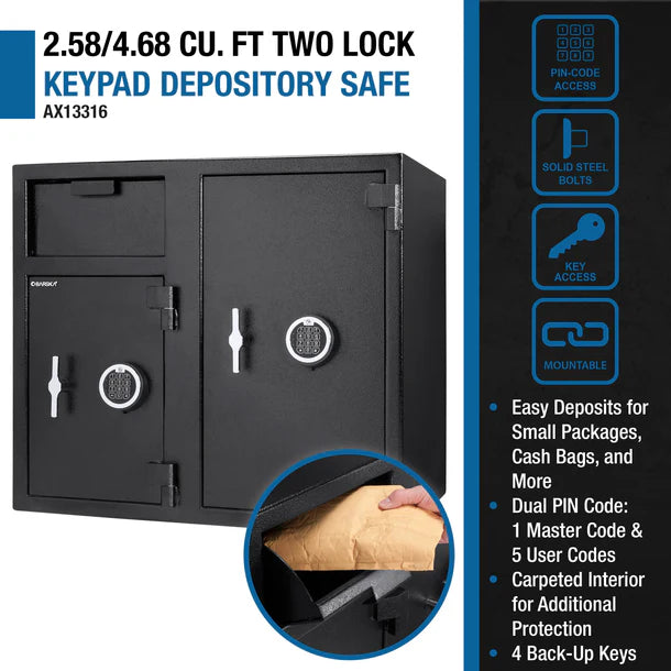 Barska 2.58/4.68 CUBIC FT TWO LOCK KEYPAD DEPOSITORY SAFE