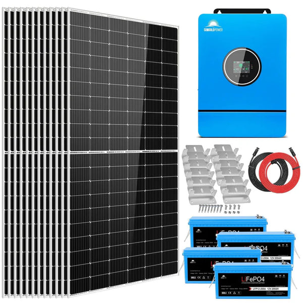 SUNGOLD POWER Complete Off Grid Solar Kit 8000W 48V 120V/240V output 10.24KWH Lithium Battery 5400 Watt Solar Panel